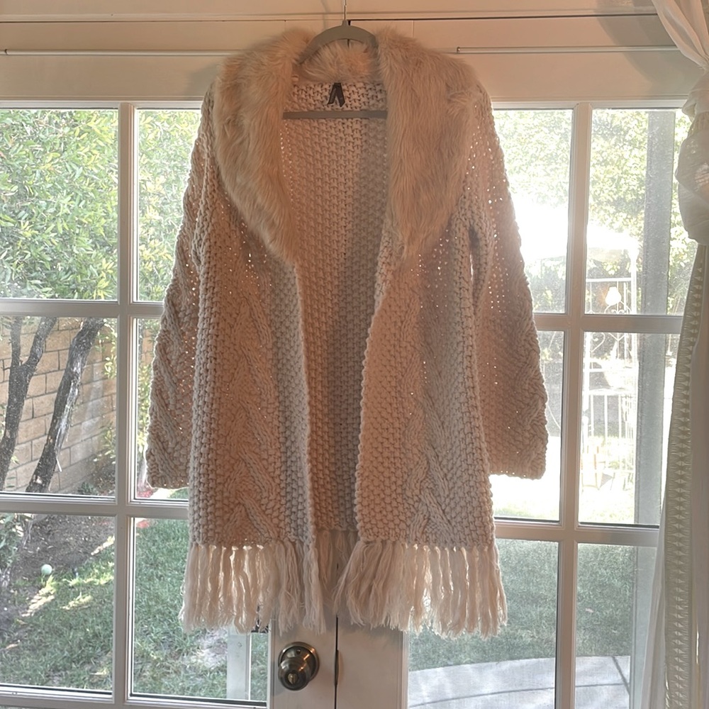 Stetson Women’s Cable Knit Faux Fur Cardigan Sz XS